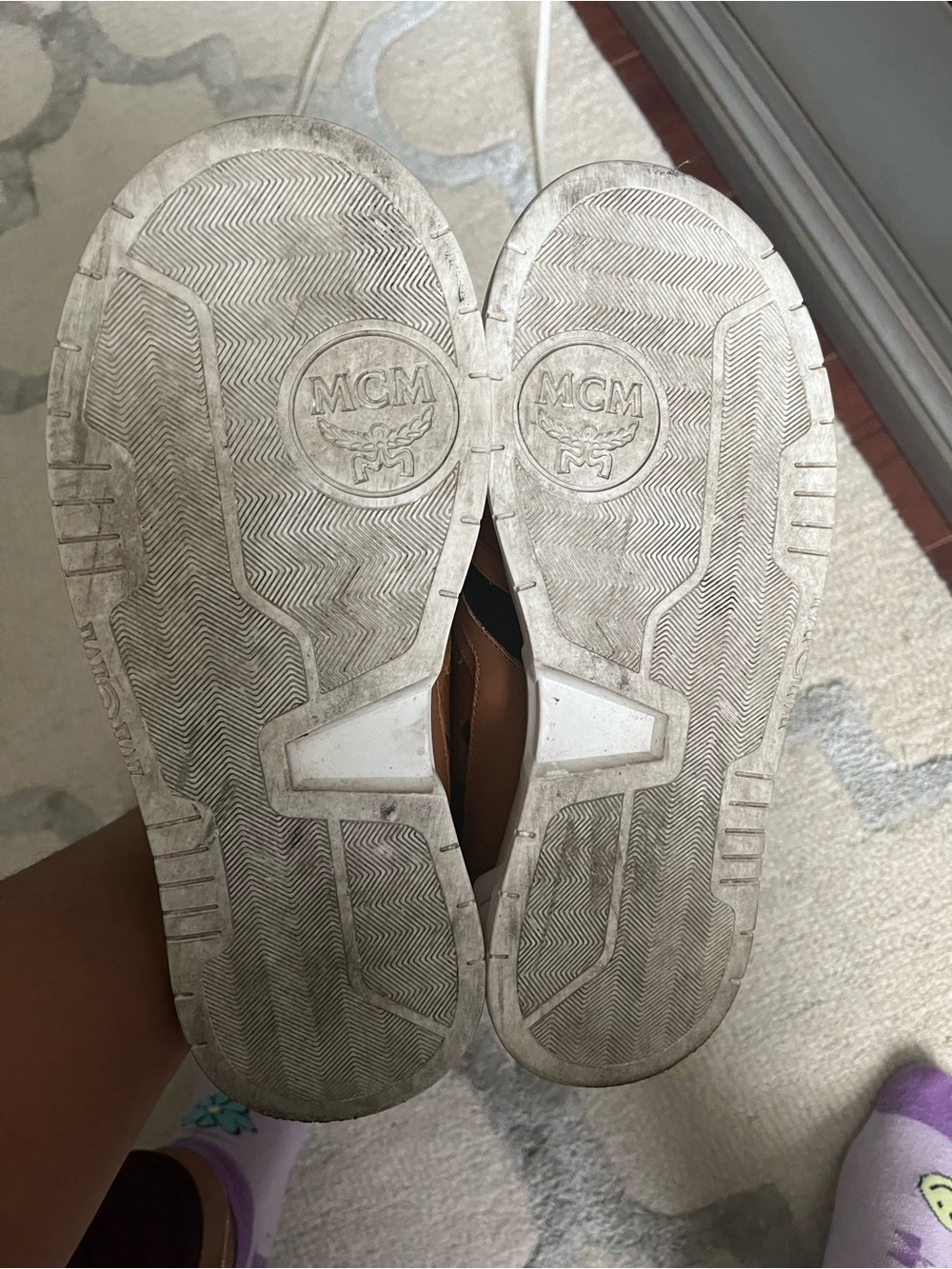 MCM Brown Monogram Low-Top Leather Sneakers - Picture 8 of 9